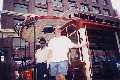 Kevin poses on trolley next to our frindly motorman
