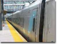 Acela Express train calls at Stamford.