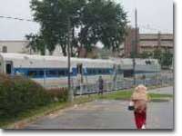 Empty Metro North train heads to layover yard in the rain after discharging passengers in Danbury