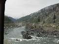 The Thompson river with a CN stack on west bank