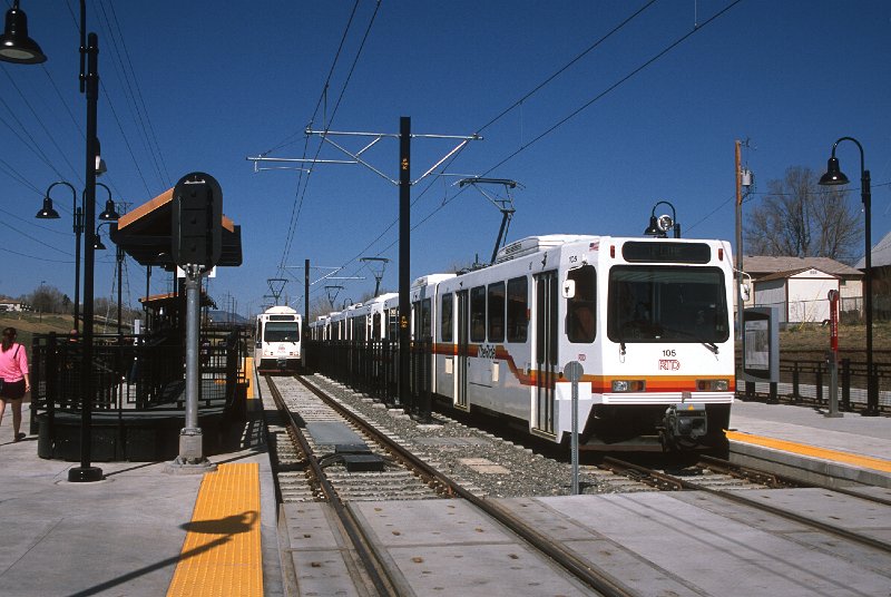 20130208-rtd.jpg - Eastbound (left) and Westbound (right) trains pass at Perry Station. (4/27/13)
